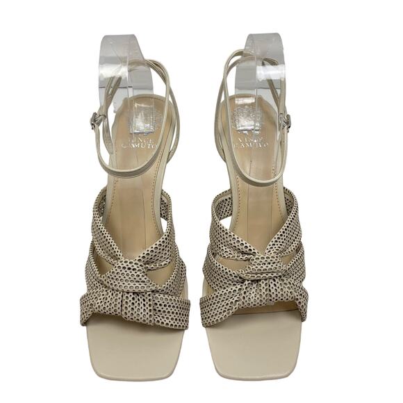 Vince Camuto | Earlena SZ US 11 NWOB Mesh Cut Leather Square Toe Cream Heels - Picture 6 of 13